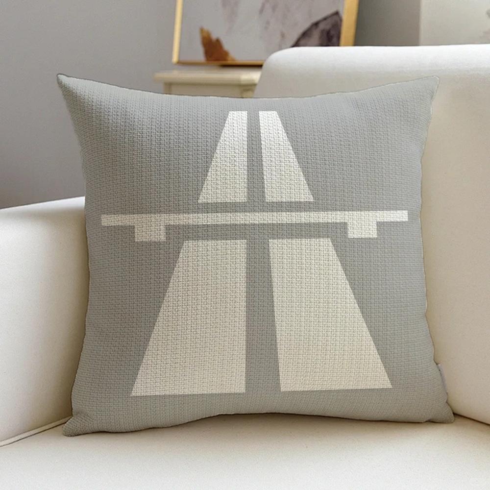 1P- German Autobahn Sign Prints Cushion Cover Natural Linen Pillowcase Set, All-In-One Decor For Sofa, Bedroom & Chair