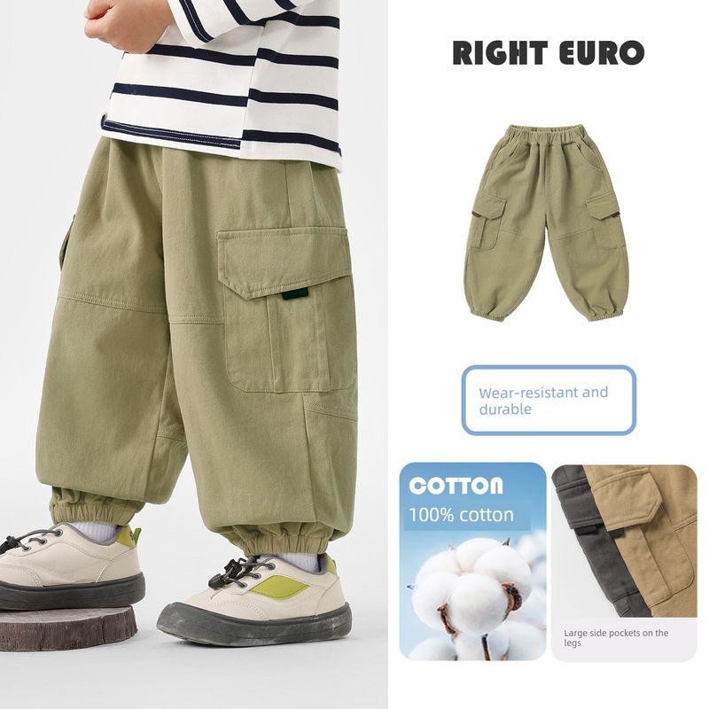 Right European Style Boys' Pure Cotton Pants Children's Spring Casual Cargo Pants 2026 New Children's Clothing Spring Outfit Baby Long Pants