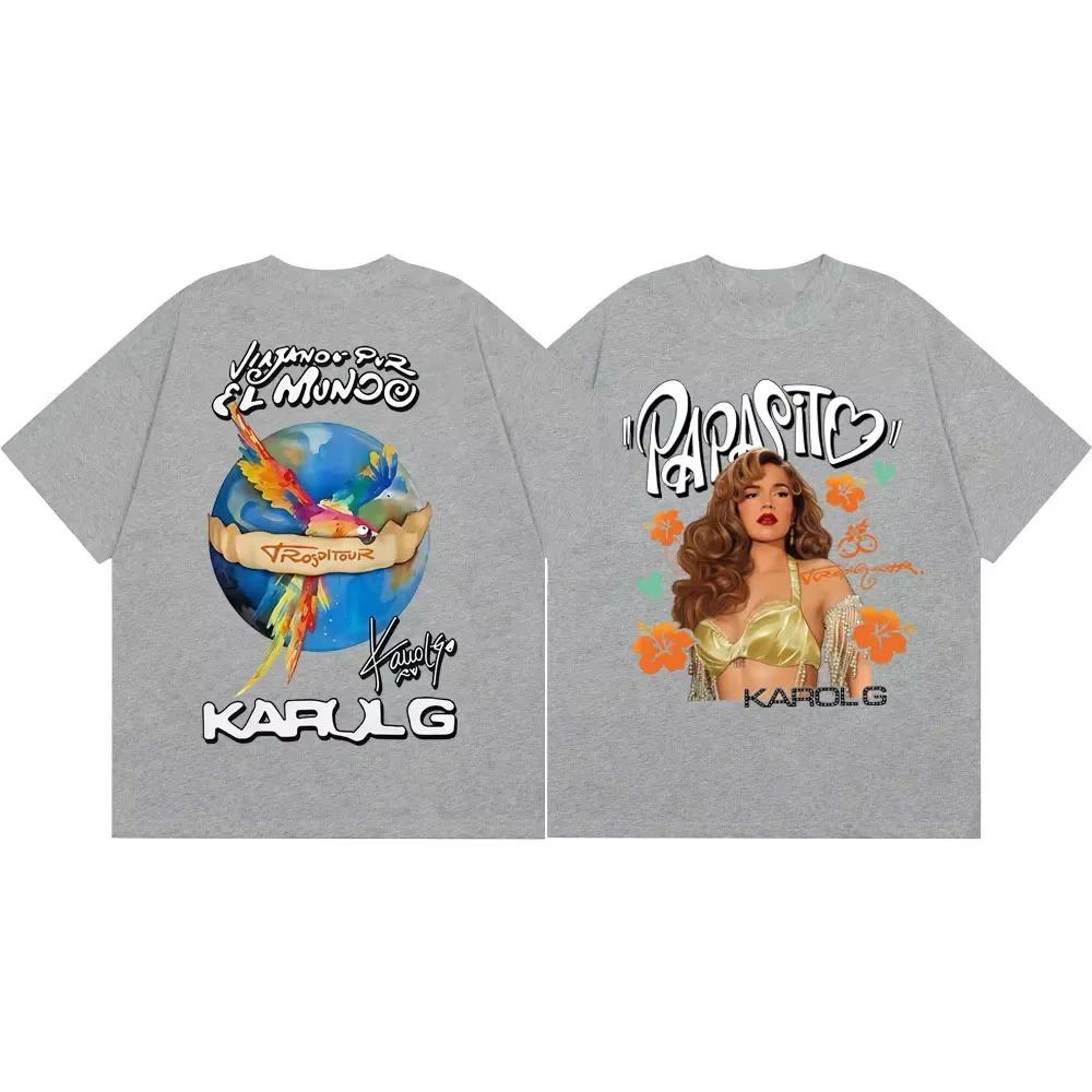 Karol G Tropicoqueta Tour 2026 Двусторонние Футболки с Графикой Мода Y2k Уличная Одежда Футболка Унисекс Унисекс Повседневные Оверсайз Футболки