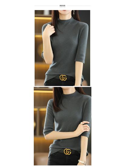 Женский трикотажный свитер со средним рукавом - Полувысокий воротник, Легкий, Весенне-осенний сезон 2022