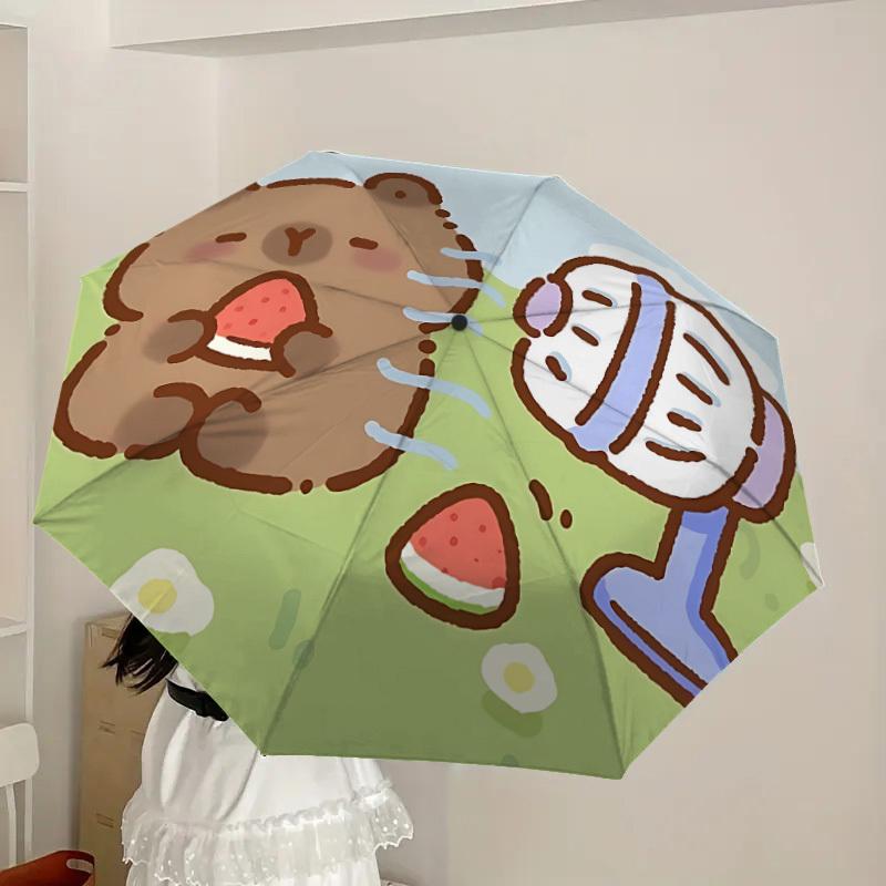 1pc Capybara, Desk fan Automatic Open/Close Umbrella, Folding Compact Umbrella with Lightweight Design for Women/Men yy251028264