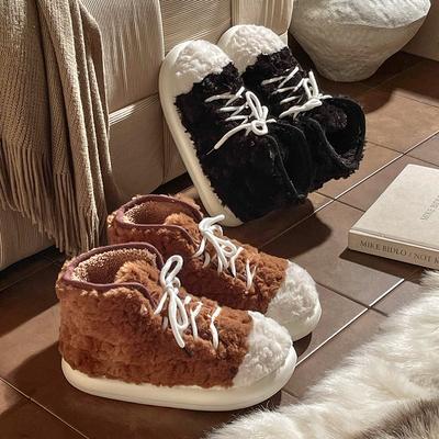 Мода Дом Пушистые Тапочки Снежные Сапоги Женские Зимние Теплые Мех Плюшевые Домашние Ленивые Женские Термальные Меховые Домашние Туфли Платформа Плоские Шлепанцы