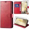 Case - E.F.CONNECTION - for Samsung Galaxy S24 - Red - Synthetic Leather - Anti-Scratch + Tempered Glasses
