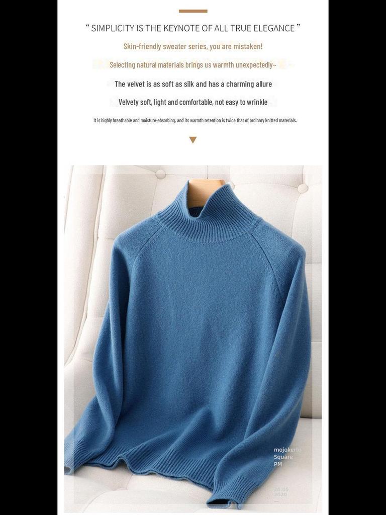 Женский свободный толстый вязаный свитер с высоким воротником - осень/зима в корейском стиле