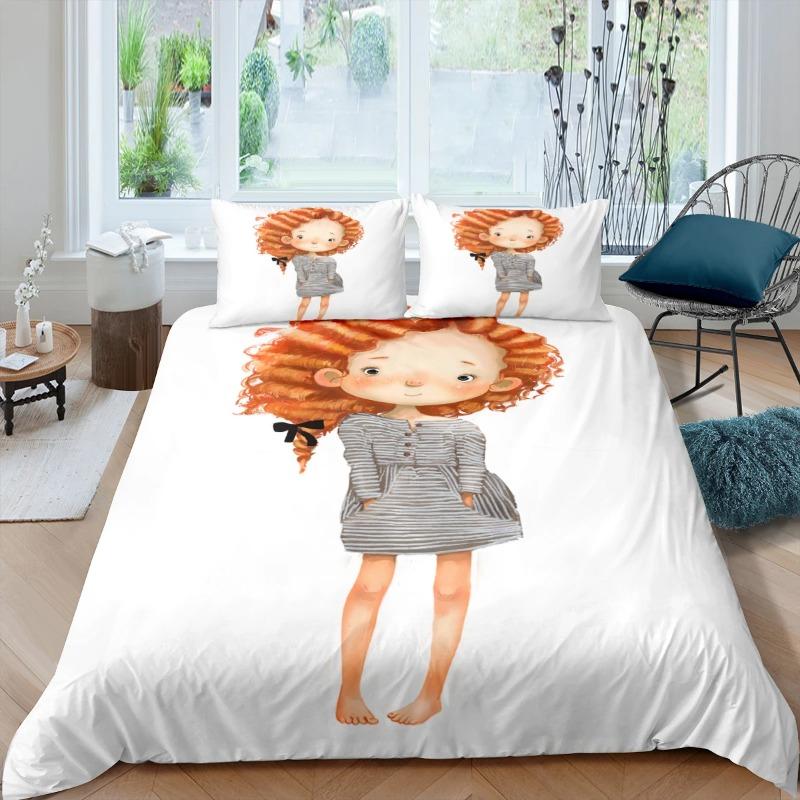 Cute Doll Little Girl Comforter Cover White Background Sof Microfiber Duvet Cover +pillowcases Bedding Sets For Dormitory Single
