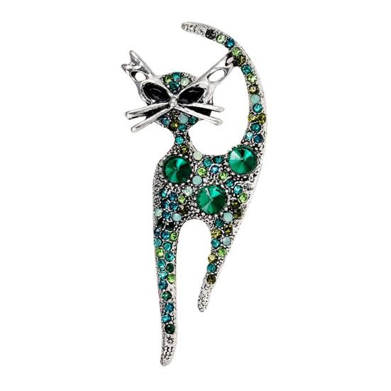 Cute Cat Shape Brooch Colorful Shining Rhinestones Inlaid Pin Suit Lapel Badge Jewelry Gift Coat Accessories