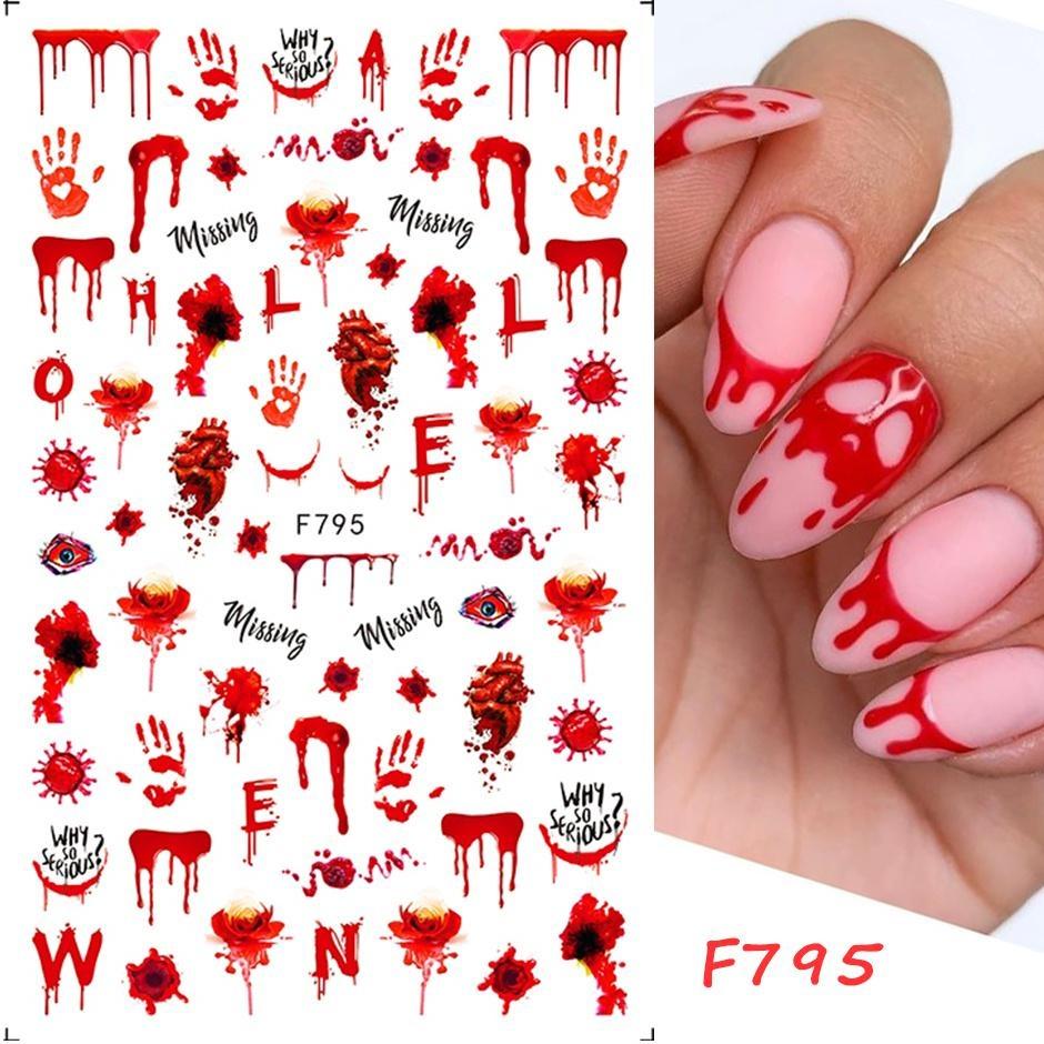 Cute Halloween Evil Nail Design Sticker Green Cartoon Skull Ghost Spooky 3D Punk Manicure Slider Decals DIY Nail Art
