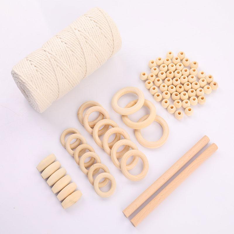 1 комплект макраме, хлопковая веревка с деревянным кольцом, деревянные бусины для настенной подвески своими руками