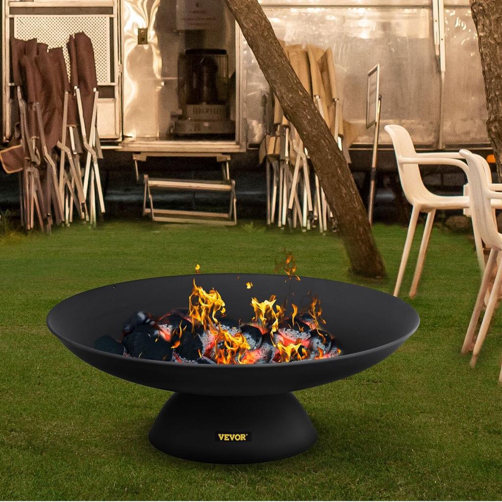 Fire Pit Bowl, 30-Inch Deep Round Cast Iron Fire Bowl, Wood Burning for Outdoor Patios, Backyards & Camping Uses, with A Stable Bowl Designed Base and