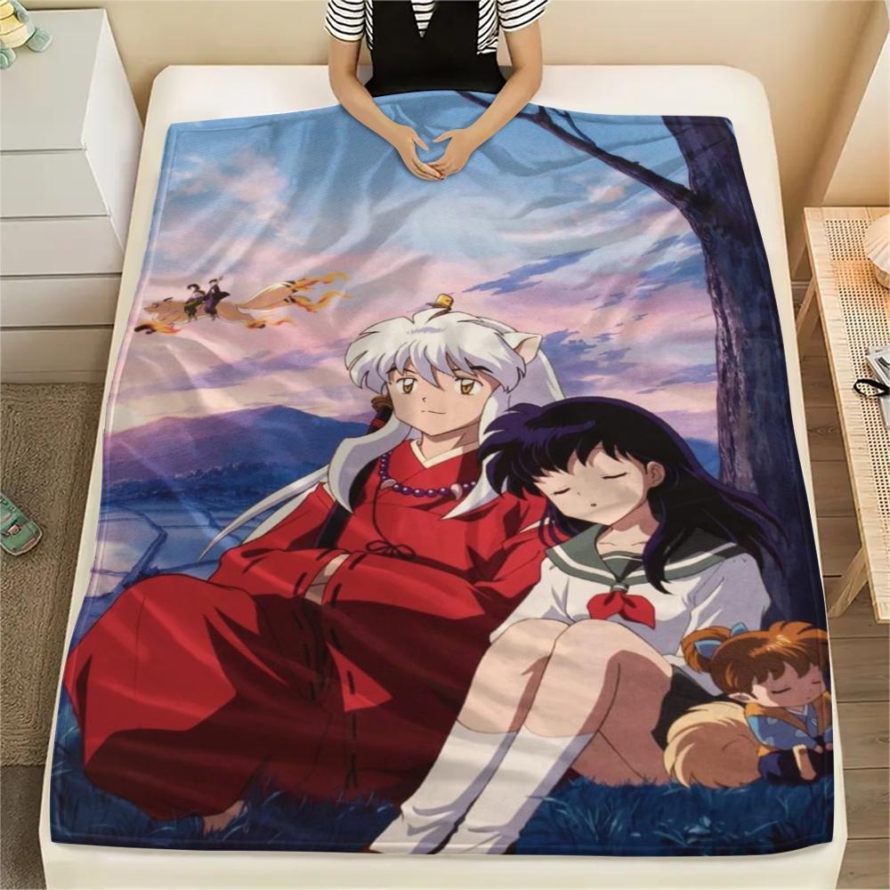 1Pc Inuyasha Print Flannel Blanket, High quality Comfortable for All Seasons, Home Decor, Warmth and Comfort, Perfect for Christmas Gifts
