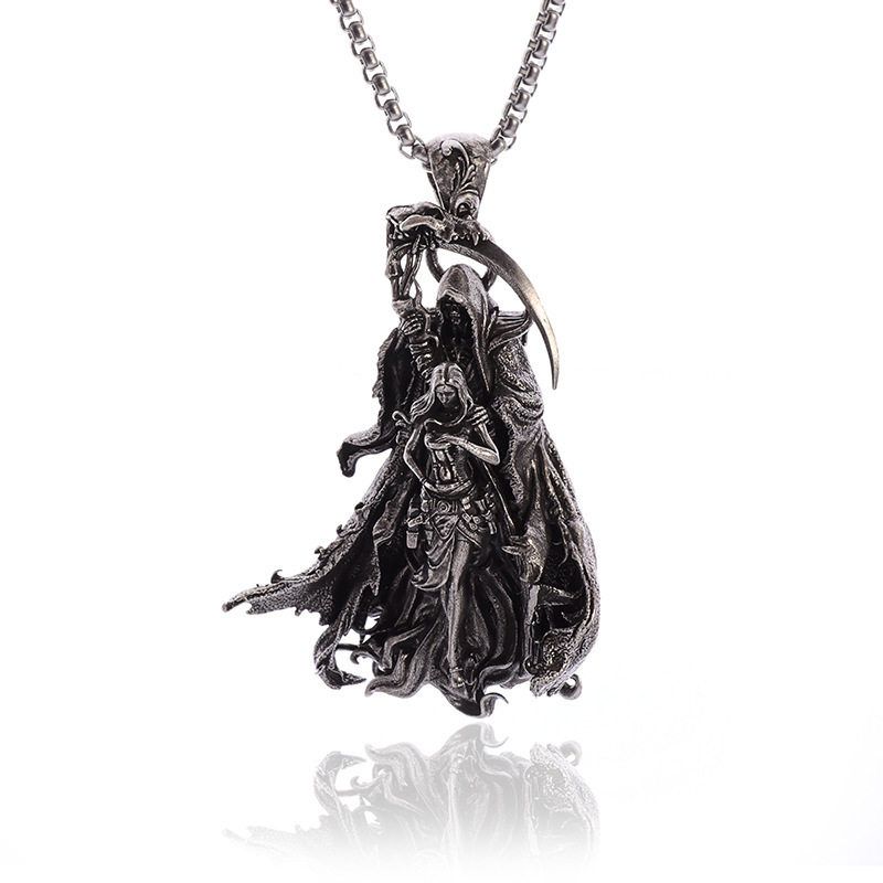 Retro G Skull Necklace Men's Dark Unique Niche Style Punk Exaggerated Death Demon Fashion Pendant