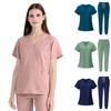 2Pcs/Set Men Women Hospital Uniform Set V-neck Short Sleeve Side Split Tops Elastic Drawstring Waist Jogger Pants Set Multi Pockets Hospital
