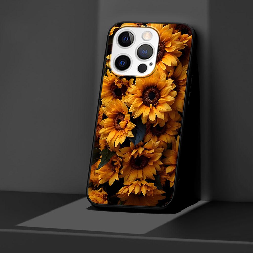 Summer Daisy Sunflower Floral Flower Case for Apple iPhone 14 11 7 SE 2020 8 X XS 13 12 Mini XR 15 Pro Max Black Phone Cover