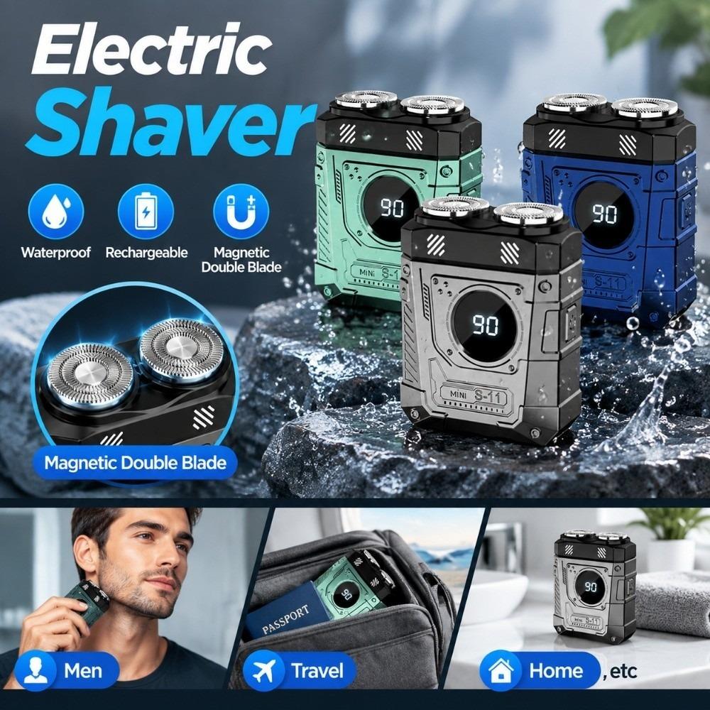 Portable Electric Shaver Waterproof Mini Shaver Mecha Punk Style Beard Razor Men