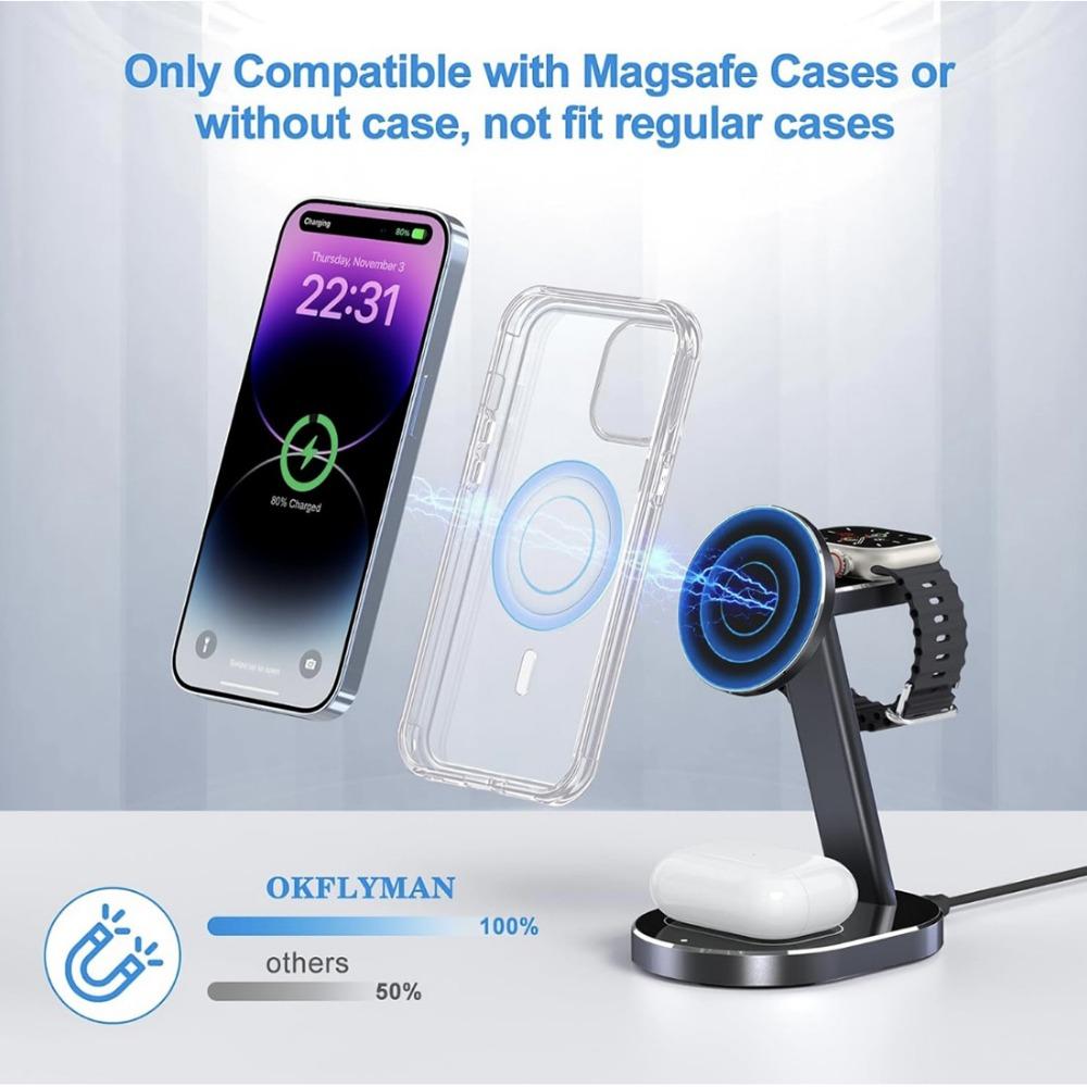 Беспроводное зарядное устройство 3-в-1 из алюминиевого сплава, настольная подставка, подходит для беспроводной зарядки наушников iPhone Watch