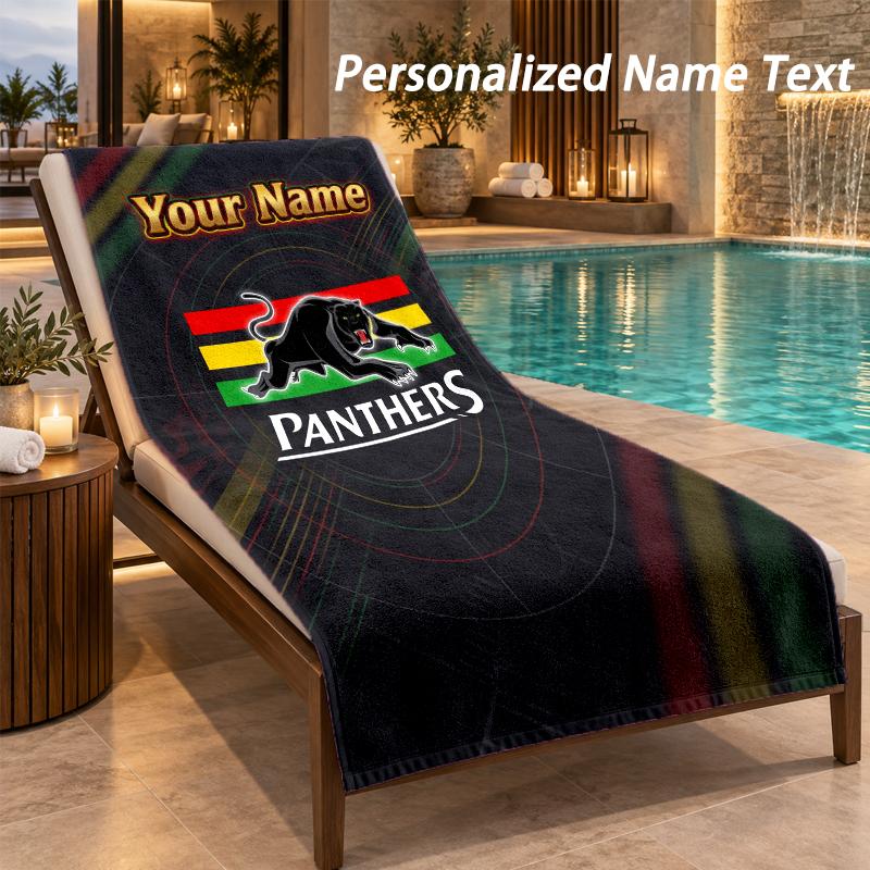 Custom Text Penrith Panthers Print Beach Towel Large Towel For Home Bathroom Beach