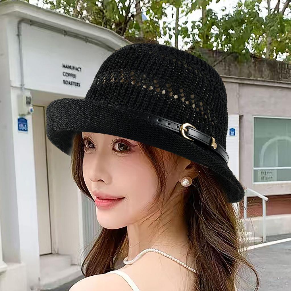 French Hepburn curling top hat children's spring outdoor hollow sunscreen bucket hat elegant foreign style versatile basin hat