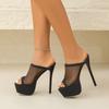 Summer New Women's Shoes 2024 Fashion Open Toe Mesh Women's Slippers Solid Color Sexy Women's Stiletto High Heel Slippers