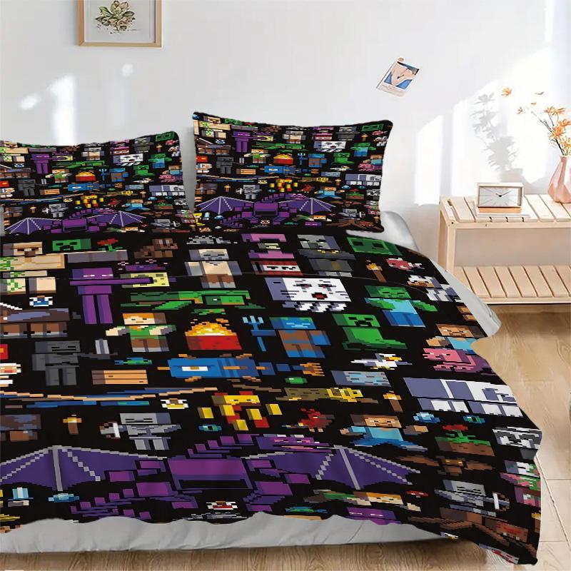 Minecraft Pixel Art Compilation Print 3Pcs Bedding Setduvet Cover With 2 Bedropillowcase Home Birthday Gift