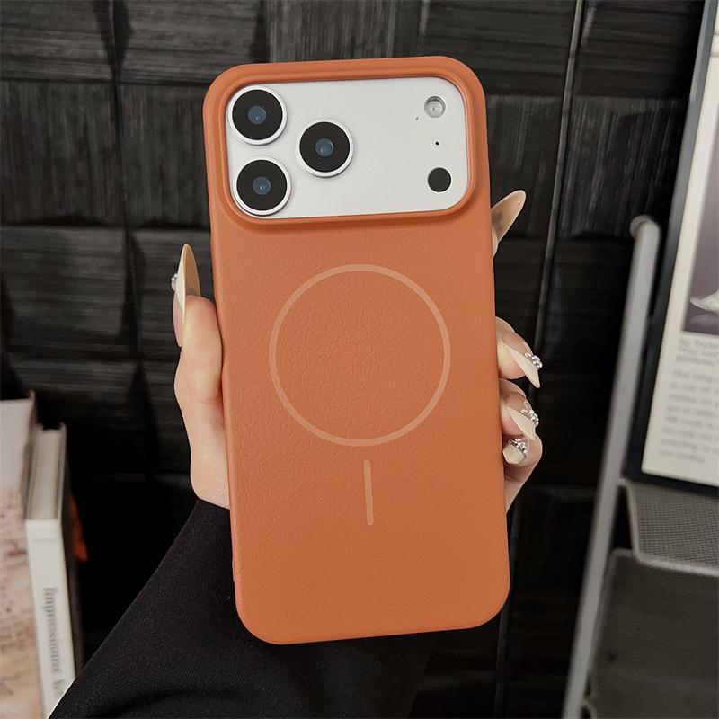 Роскошный жесткий ПК из кожи личи для магнитного чехла Magsafe для iPhone17 17Air 17Pro 17Pro Max, беспроводная зарядка, матовая крышка