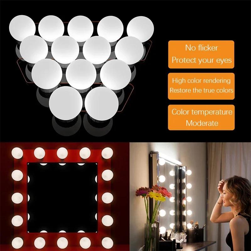 10 LEDS Makeup Mirror Light Bulbs Vanity Lights USB Adhesive Bathroom Dressing Table Light Dimmable LED Vanity Mirror Light