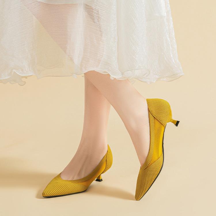 Pointed Toe Shallow Mouth Fabric Flat Bottom Women's Solid Color Knitted Soft Bottom Large Size 34-43