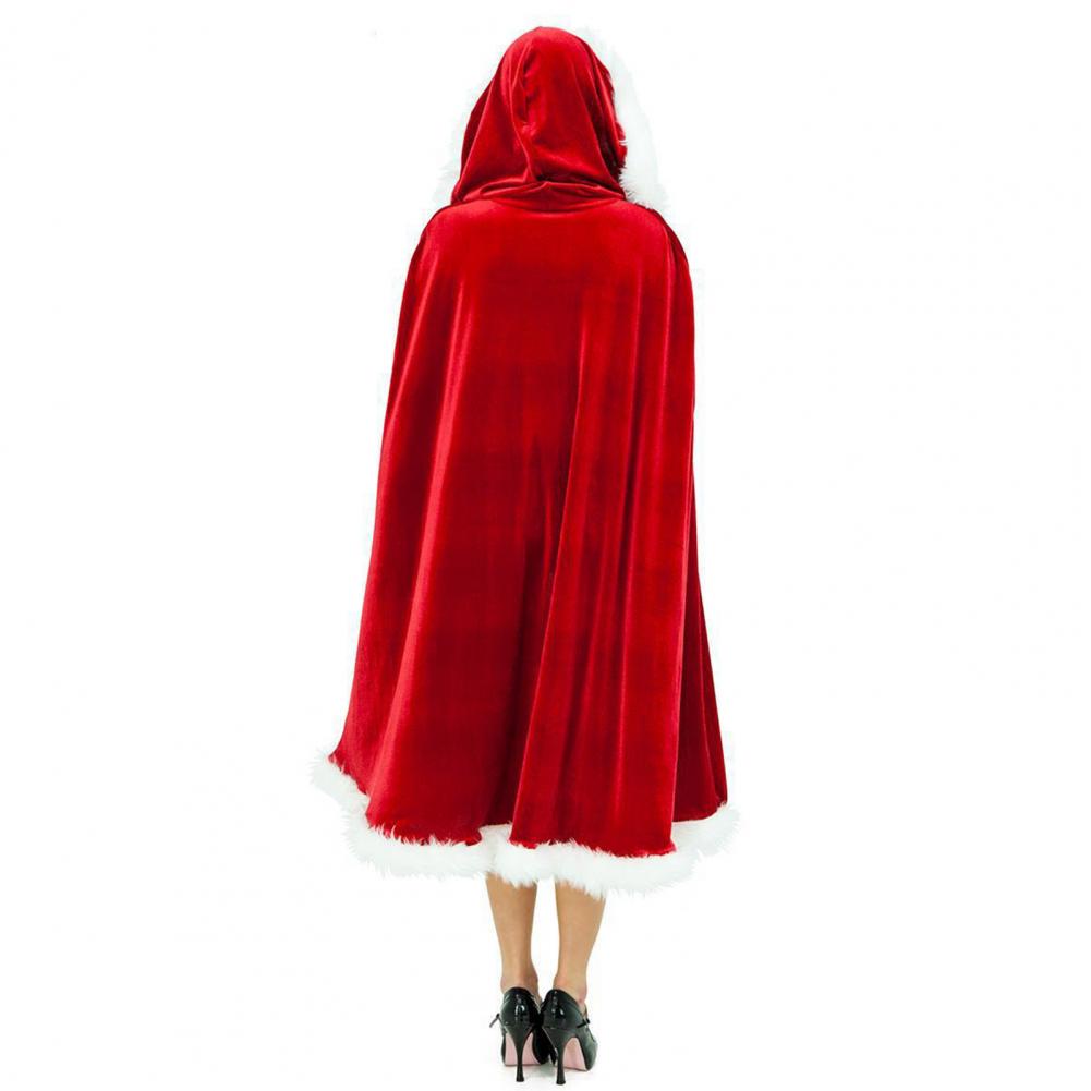 Women Christmas Cloak Fluffy Edge Color Matching Hooded Santa Cosplay New Year Party Performance Costume Festive Poncho