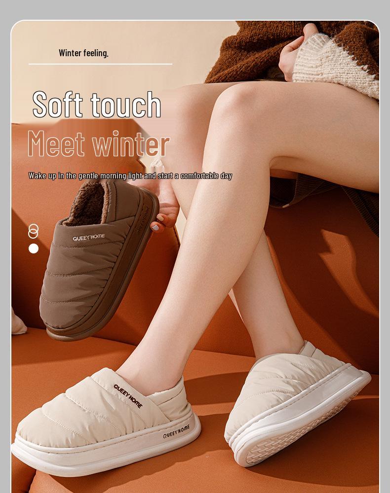 Waterproof Cotton Slippers: Men's & Women's Plush, Non-Slip, Warm Indoor Winter Footwear