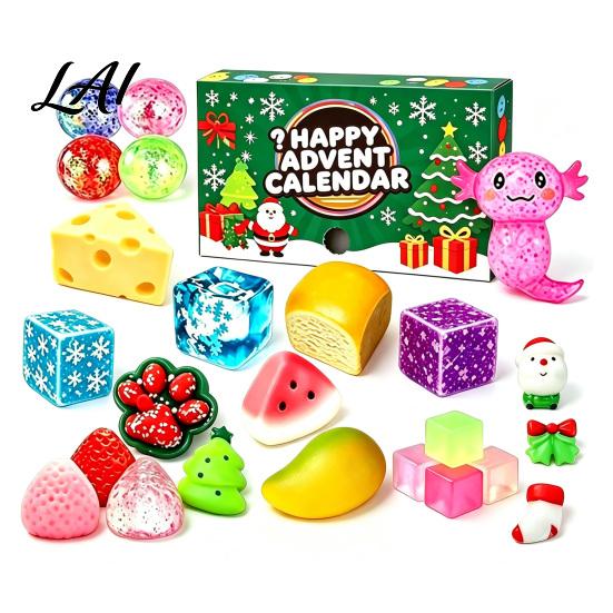 Soft Squeeze Toys for Sensory Play Advent Calendar Bun Fidget Toys Christmas Stocking TPR Kids Stuffer Stress Relief Adults Holiday Countdown