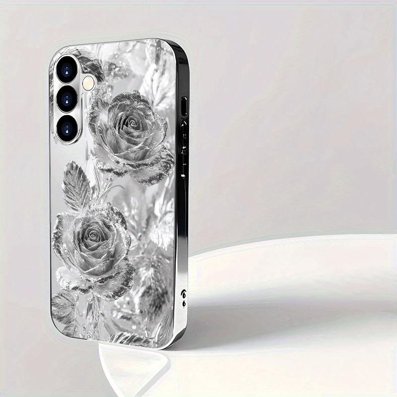 Позолоченный чехол для телефона из закаленного стекла, совместимый с Galaxy S26 S25 S24 S23 S22 Ultra Plus. Имеет дизайн с серебряной розой.