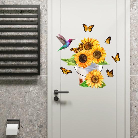 Sunflower Butterfly Toilet Sticker Removable Self-adhesive Waterproof PVC Living Room Bathroom Wall Art Floral