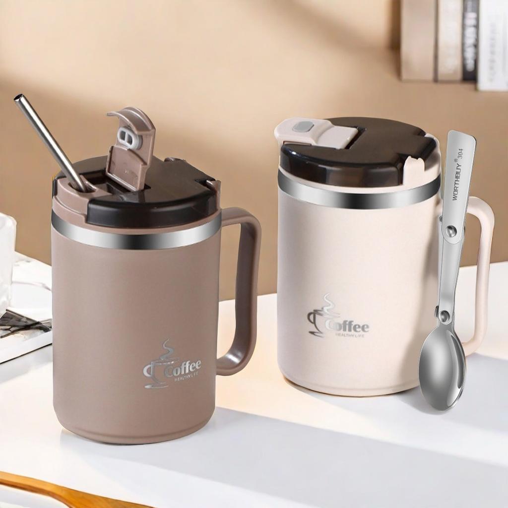 Thermal Coffee Mug Tumbler With Spoon&Strainer 450/500ml 304 Stainless Steel Double Wall Drinking Cup Insulated Milk Cofffee Cup