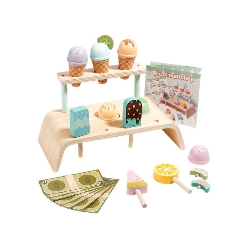 Wooden Ice Simulation Cream Shelf Children Puzzle Interactive Toy Gift For