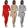 Women Casual Jumpsuit High Collar Slim Fitness Long Sleeve Female Tight Solid Color Jumpsuit