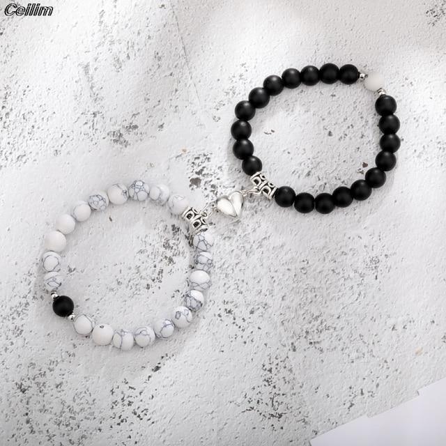 2pcs /Set Heart Shaped Magnet Attraction Couple Bracelet Natural Stone Distance Paired Bracelet Charm Jewelry Valentine Gift
