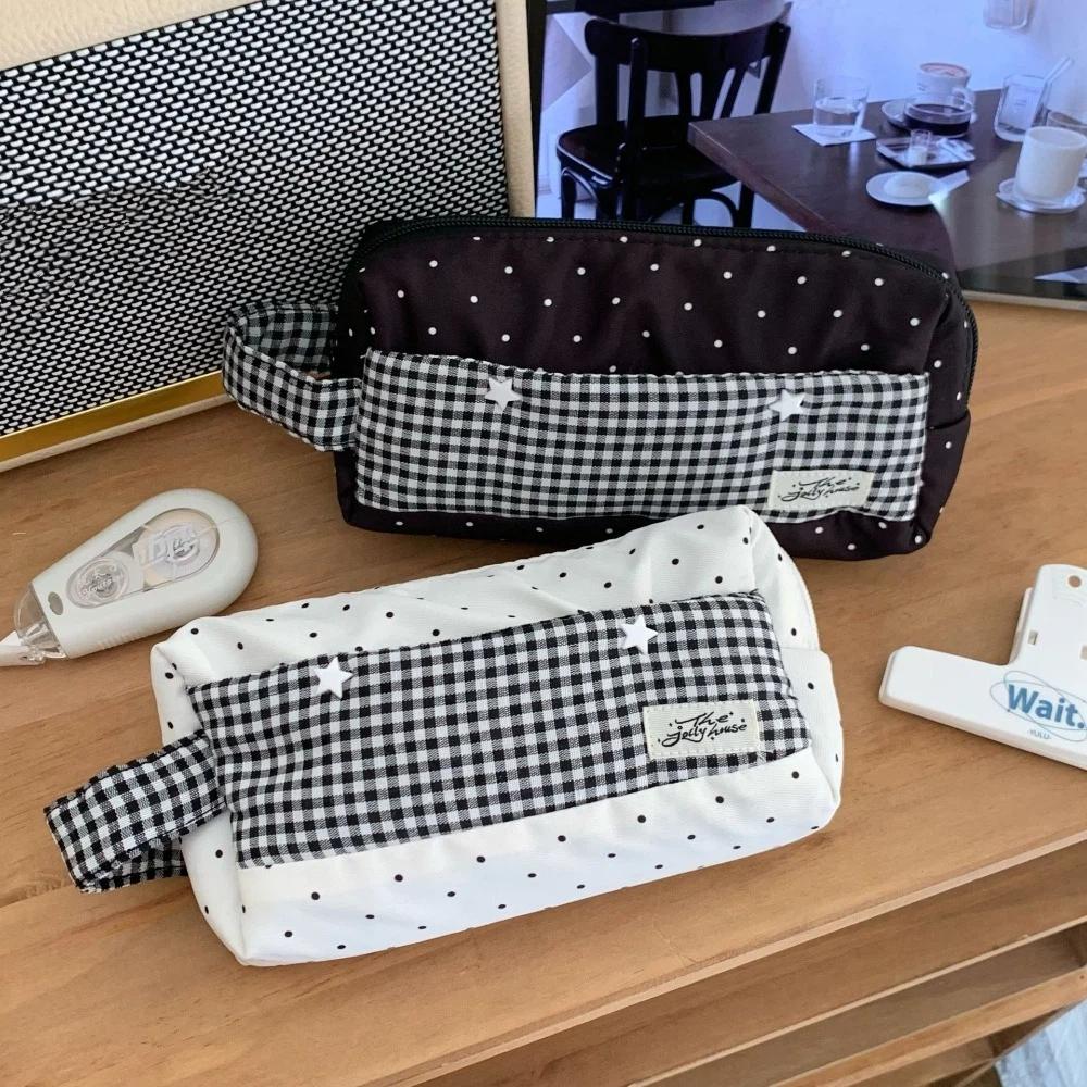 Polka Dot Star Plaid Cloth Pencil Case Makeup Bag Handheld Pencil Bag School Office
