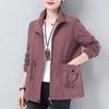 Women Plus Size Spring Autumn Korean Plus Size Lining Windbreaker Drawstring Waist Stand Collar Jacket