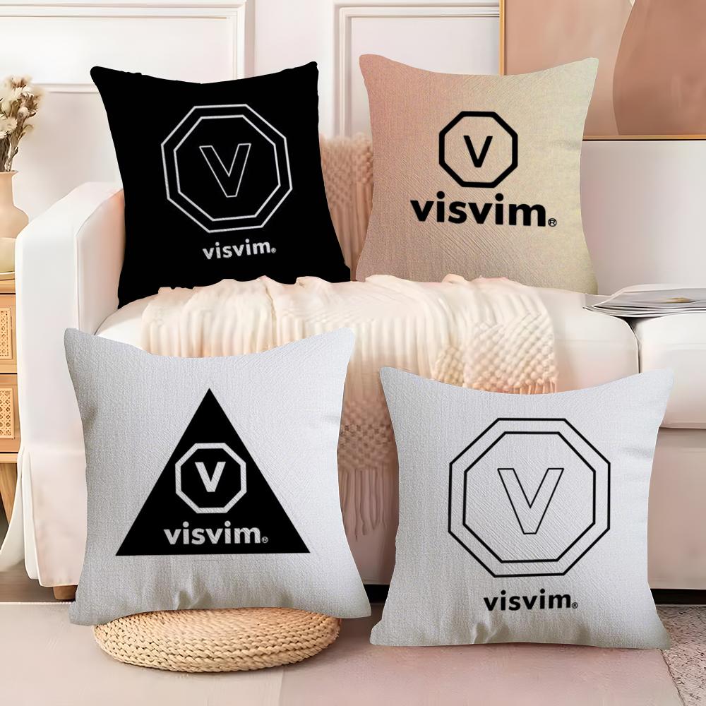 Brand Design V-Visvim Cushion Cover Soft Plush Fabric Double-Sided Printed Sofa Cushion Cover for All Seasons Home Decor Gift