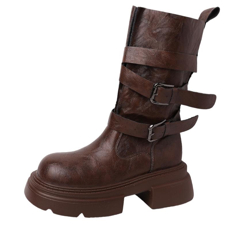 Ретро универсальные кожаные ботильоны на высоком каблуке, текстура, ботинки Мартин на толстой подошве, женские осенне-зимние ботильоны в британском стиле на небольшом толстом каблуке, модные ботильоны