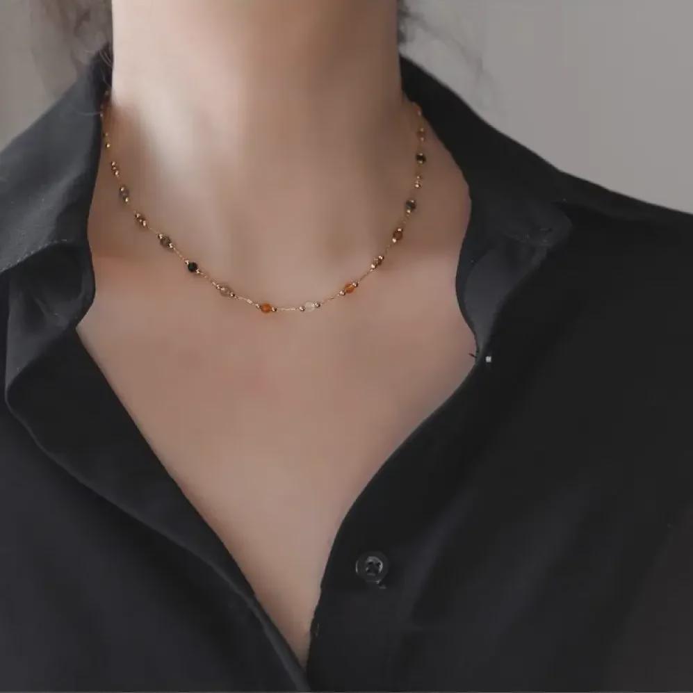 Ожерелье из титановой стали с разноцветными бусинами - устойчивая к выцветанию цепочка на ключицу для женщин