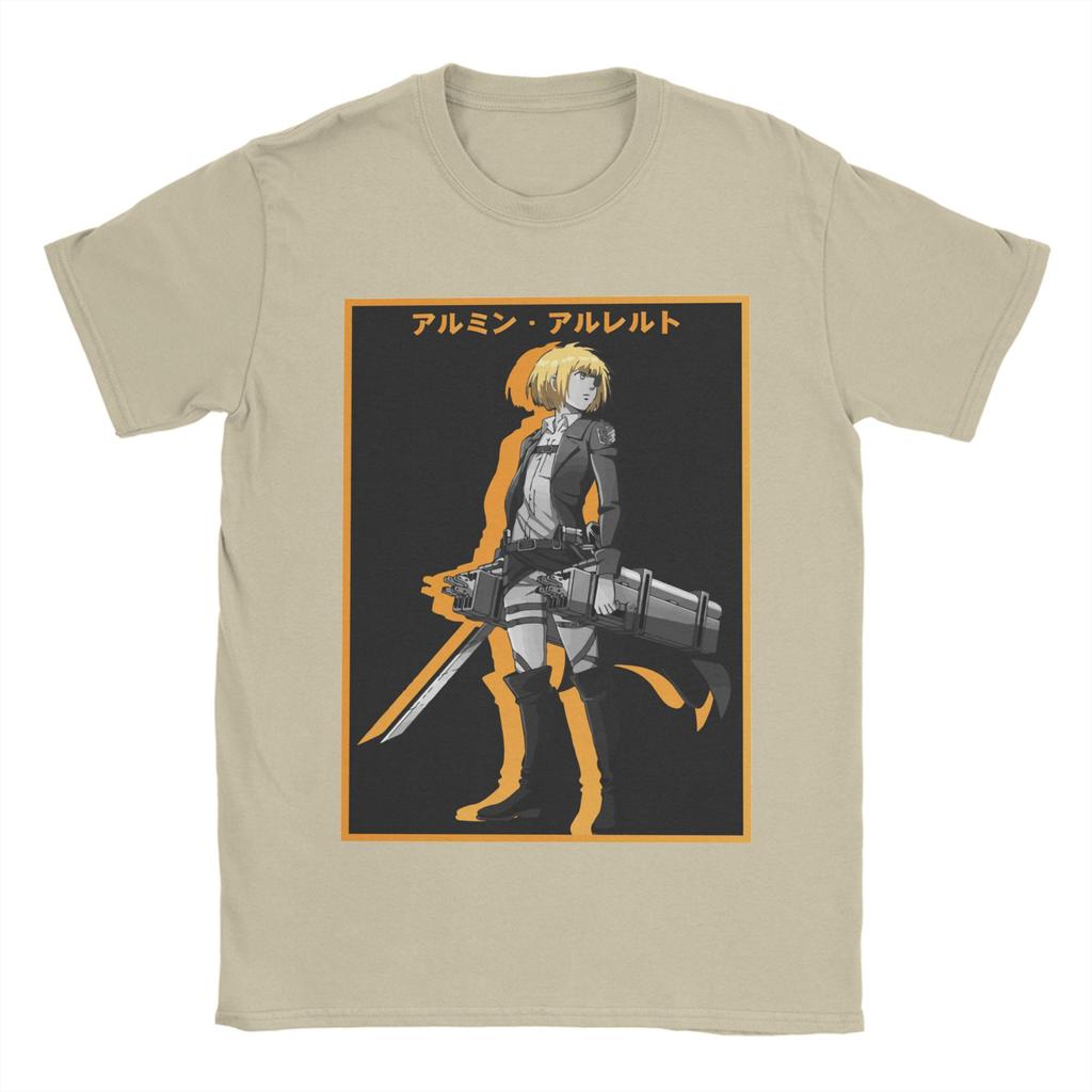 Мужская футболка Армин Арлерт Атака Титанов Винтажная Футболка из Чистого Хлопка с Коротким Рукавом AOT Аниме Футболка с Круглым Вырезом Одежда Подарок