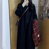 Women's Korean Style Black Long-Length Trench Coat Thick Woolen Outer Wear Autumn Winter Spring High-End Coat