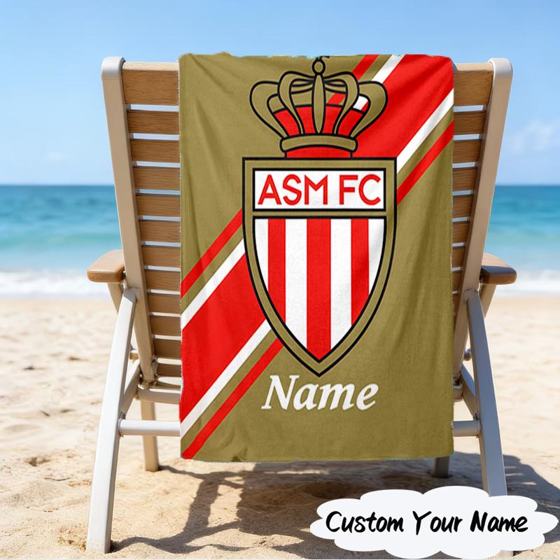 1PC Custom Name Beach Towel Monaco Football Crest Beach Towel, Suitable for Camping, Travel, Beach Accessories, Super Absorbent, Family Gift