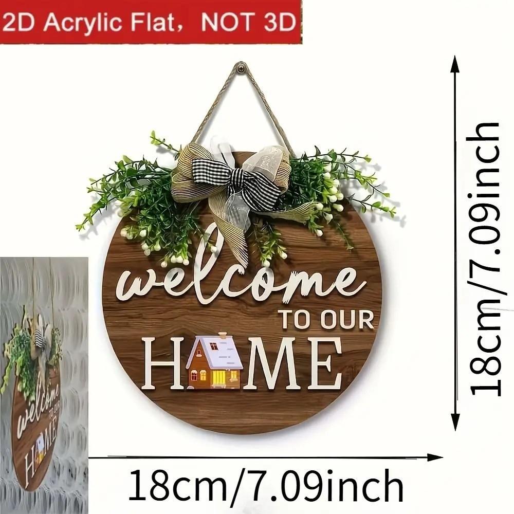 2D Flat 2D Round Welcome Sign Retro Style Hanging Wooden Board New Round Doorplate Home Decor