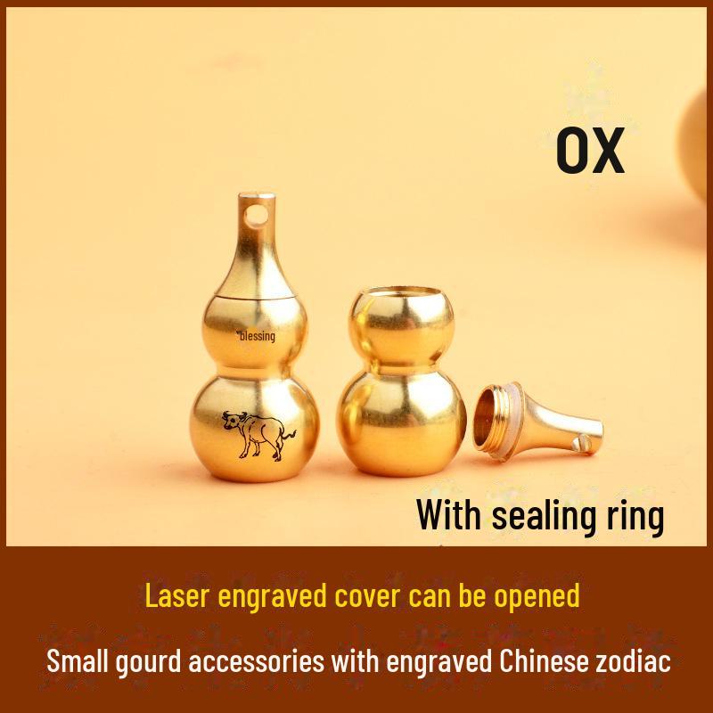 Брелок из латуни в виде тыквы со знаком зодиака, восемью триграммами и гравировкой благословения