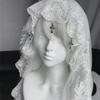 Black and White Lolita Tulle Head Cover Cross Pendant Lolita Lace Veil Y2K Wedding Veil  Women