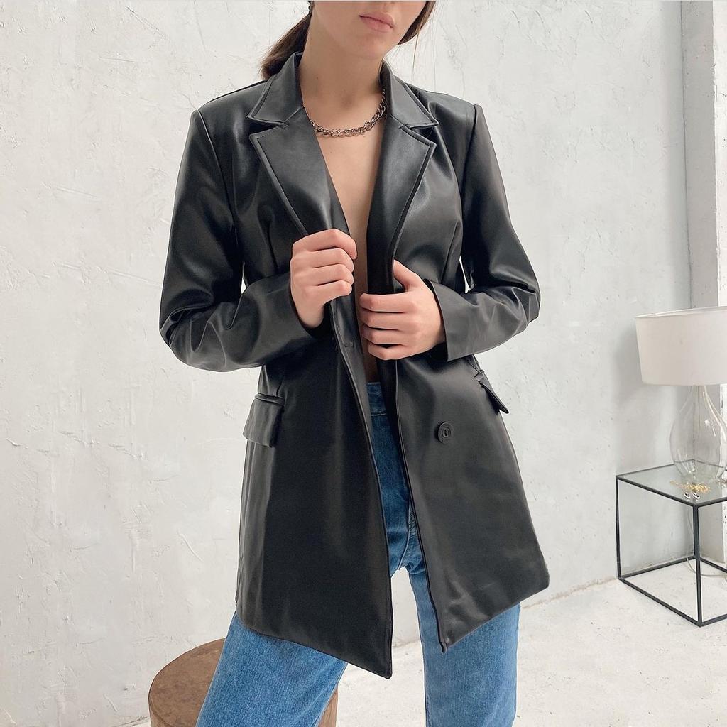 Autumn and Winter New Women's Solid Color Suit Jacket Fashion Casual Leather Jacket