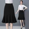 Юбка-рыбий хвост, юбка до середины тела, женская весна/лето, высокая талия, тонкая модная юбка средней длины с рюшами и запахом на бедрах