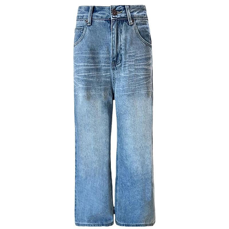 2024 Women's Retro High-Waist Washed Wide-Leg Jeans - Floor-Length Straight Fit