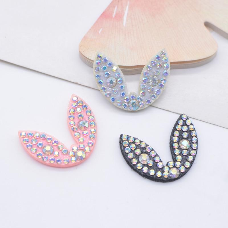 30Pcs 26*20mm Kawaii Rabbit Ears Rhinestone Crystal Patches Decor Appliques Supply Cloth DIY Headwear Crafts Accessories